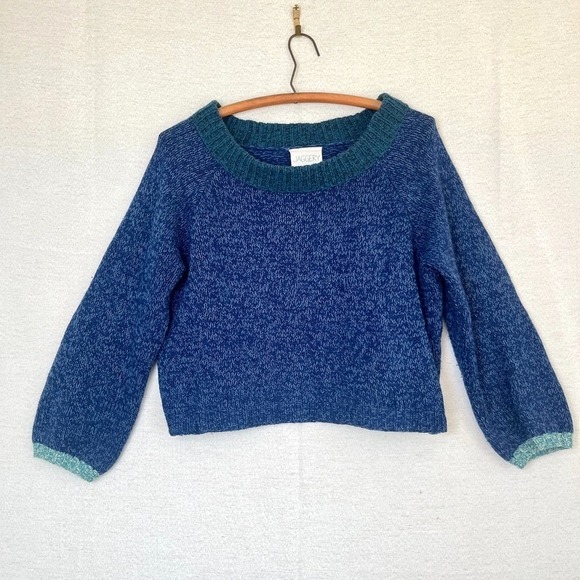 Jaggery London Corto Jumper Organic Cotton & Wool Blend Blue Handmade Knit‎ Sz M - Picture 2 of 7